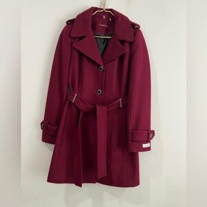 Calvin Klein NWOT Elegant Women's Wine Wool Blend Coat Military Inspired size M